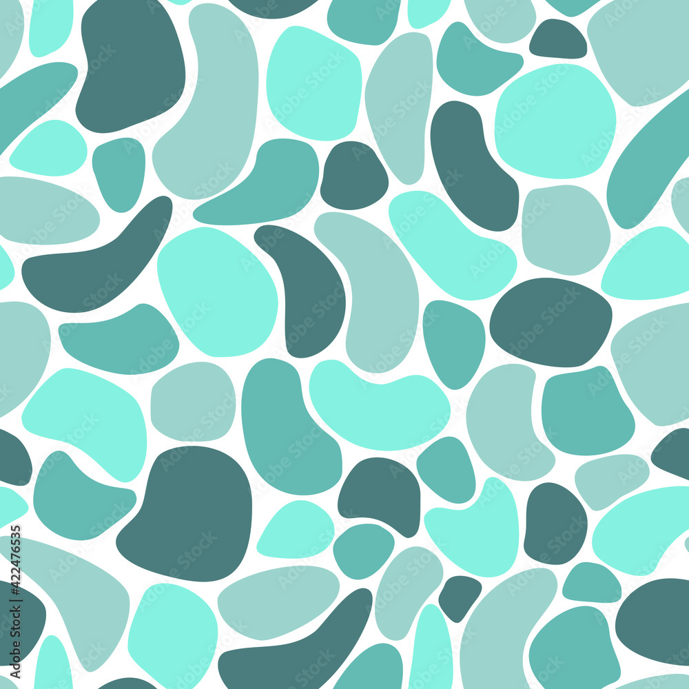 Vector seamless pattern: flat illustration of blue and gray sea stones on white . Simple free form design for textile, wallpaper, wrapping paper, notebook cover. Minimalism. Vector seamless pattern: flat illustration of blue and gray sea stones on white . Simple free form design for textile, wallpaper, wrapping paper, notebook cover. Minimalism.