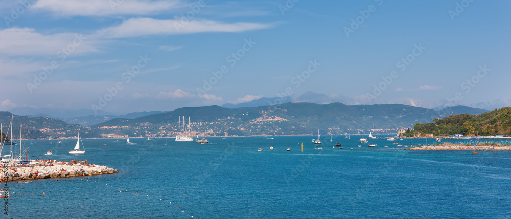 Sunny day in the bay of Porto Venere . Liguria, Italy
