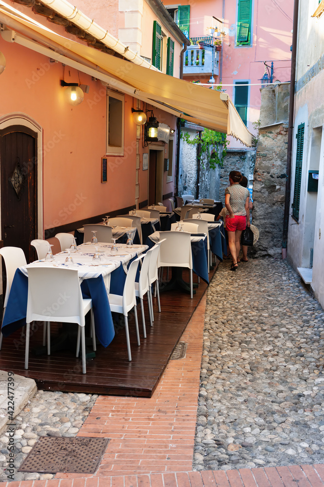 Outdoor summer cafe. Porto Venere , Liguria, Italy