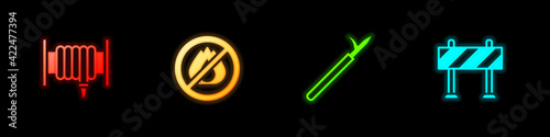 Set Fire hose reel, No fire, Metal pike pole and Road barrier icon. Vector