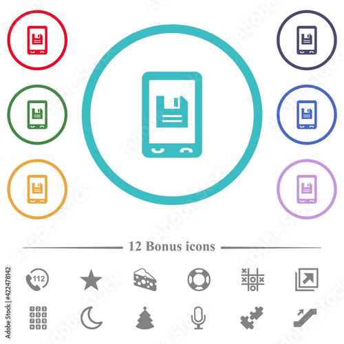 Mobile save data flat color icons in circle shape outlines
