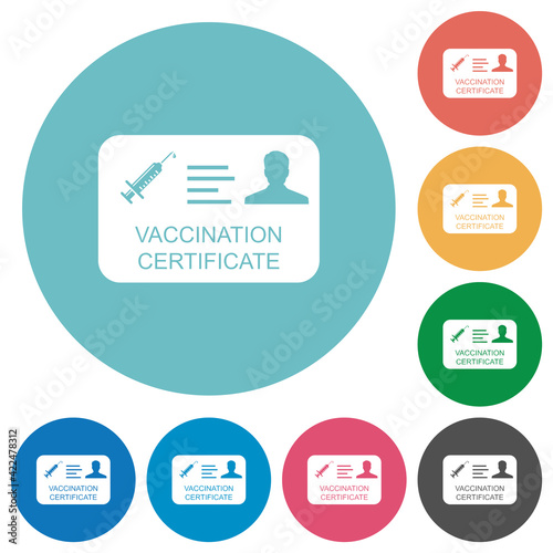 Vaccination certificate flat round icons