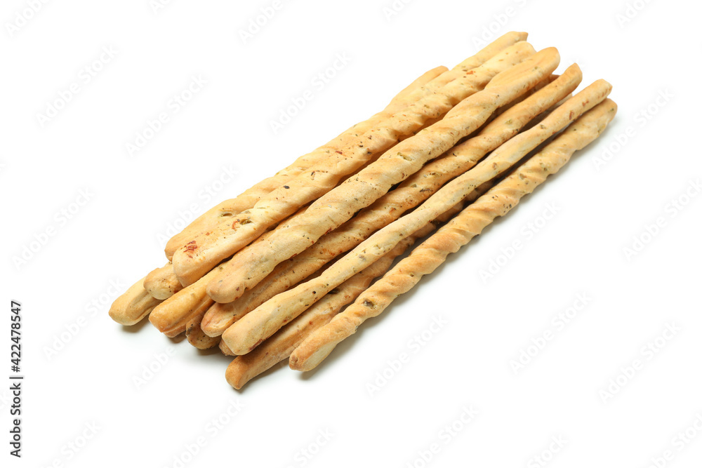 Tasty grissini breadsticks isolated on white background Tasty grissini breadsticks isolated on white background