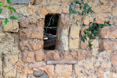 The wall of a house covered with soil, in Taiwan.