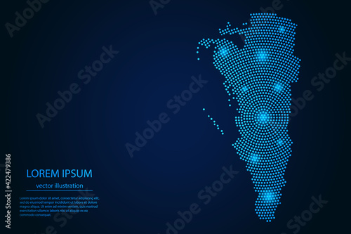 Abstract image Gibraltar map from point blue and glowing stars on a dark background. vector illustration.
