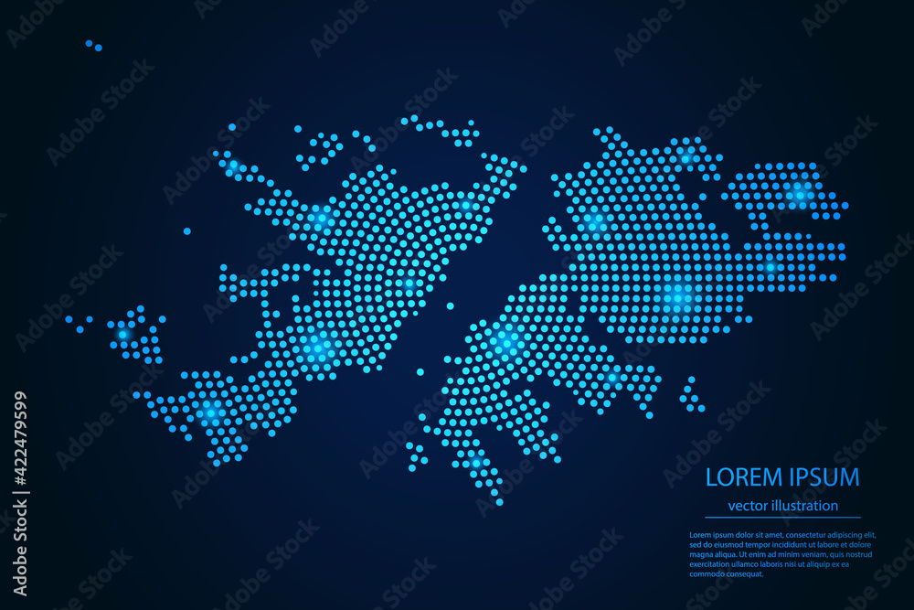 Abstract image Falkland Islands map from point blue and glowing stars on a dark background. vector illustration. Abstract image Falkland Islands map from point blue and glowing stars on a dark background. vector illustration.