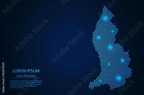 Abstract image Liechtenstein map from point blue and glowing stars on a dark background. vector illustration. 