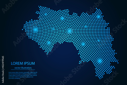 Abstract image Guinea map from point blue and glowing stars on a dark background. vector illustration. 