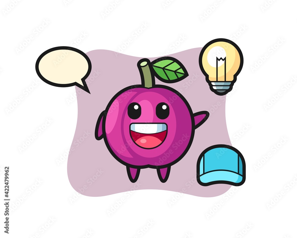 Obraz premium plum fruit character cartoon getting the idea