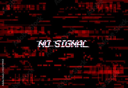 Glitch screen no signal TV noise, VHS or digital pixels on vector background. Video error and no signal glitch effect, on monitor, internet broken data and television distortion, display interference