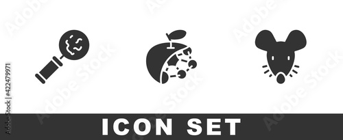 Set Microorganisms under magnifier, Biological structure and Experimental mouse icon. Vector