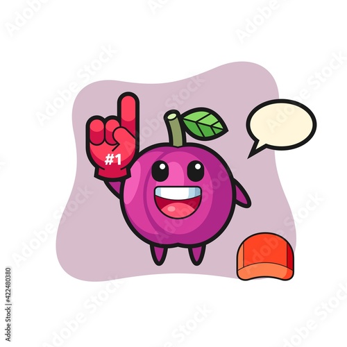 plum fruit illustration cartoon with number 1 fans glove