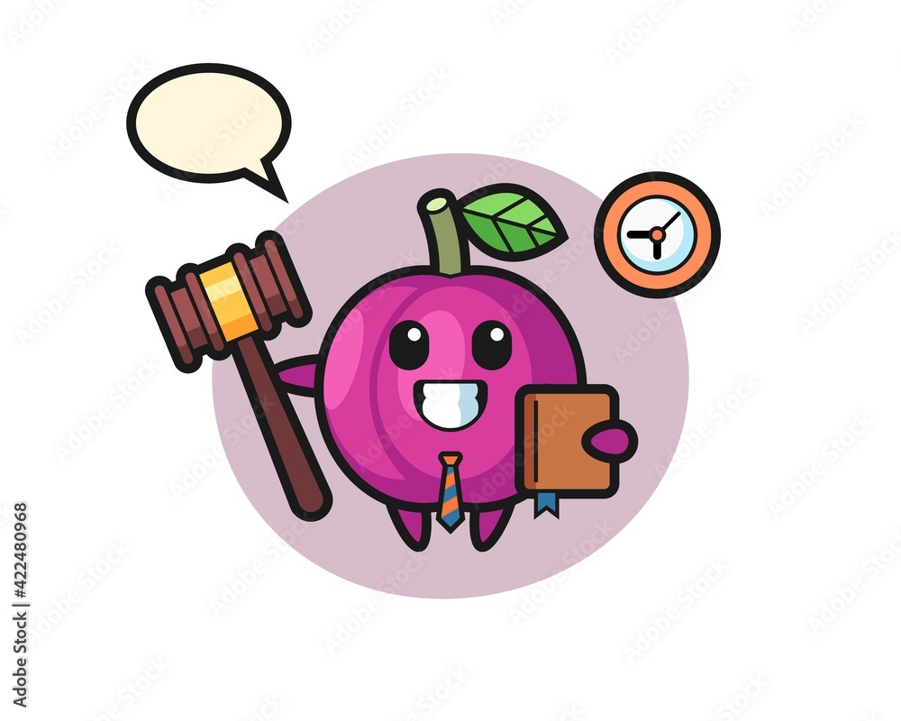 Mascot cartoon of plum fruit as a judge Mascot cartoon of plum fruit as a judge