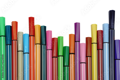 Felt tip pens isolated on white. Stationery background with copy space. Goods for school.
