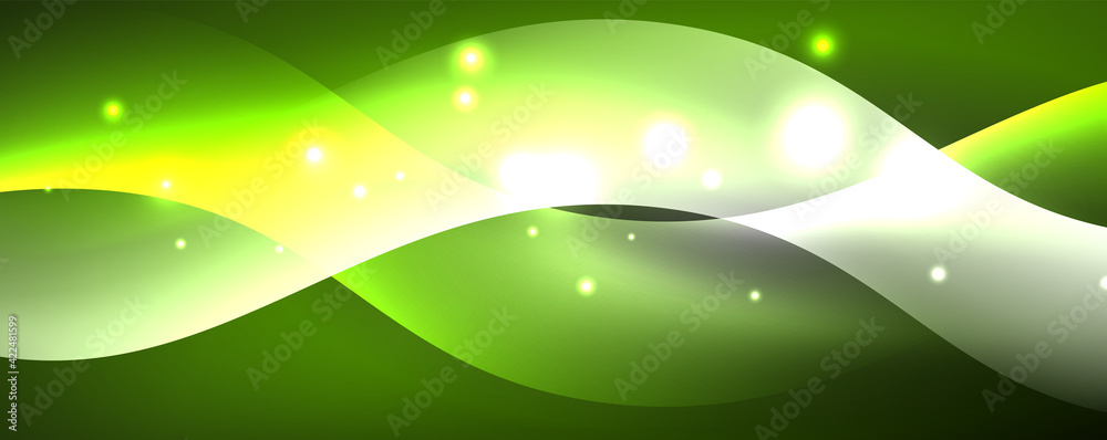 Shiny glowing neon wave, light lines abstract background. Magic energy and motion concept. Vector wallpaper template Shiny glowing neon wave, light lines abstract background. Magic energy and motion concept. Vector wallpaper template
