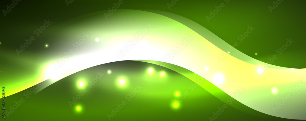 Shiny glowing neon wave, light lines abstract background. Magic energy and motion concept. Vector wallpaper template Shiny glowing neon wave, light lines abstract background. Magic energy and motion concept. Vector wallpaper template
