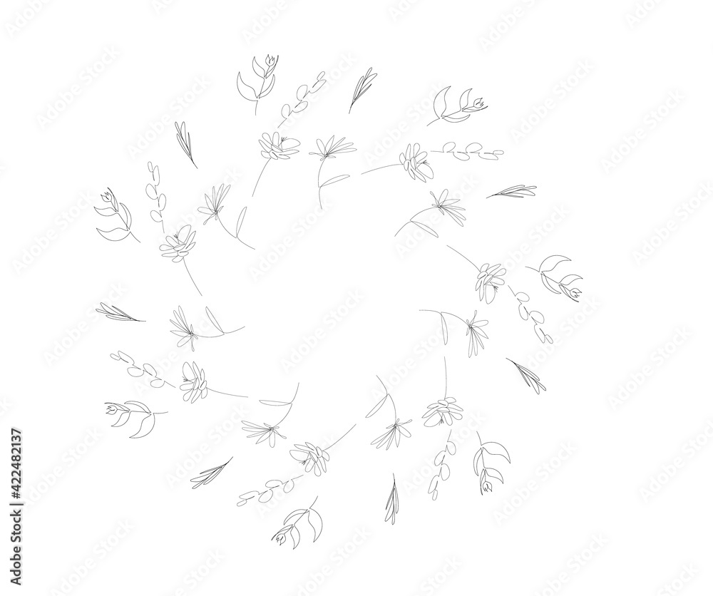 frame of flowers on the white background, one continuous line, black outline art, floral vector elements, botany set