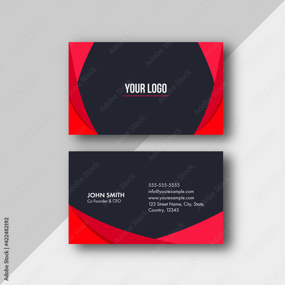 Modern Business Card Template Layout In Red And Dark Gray Color.