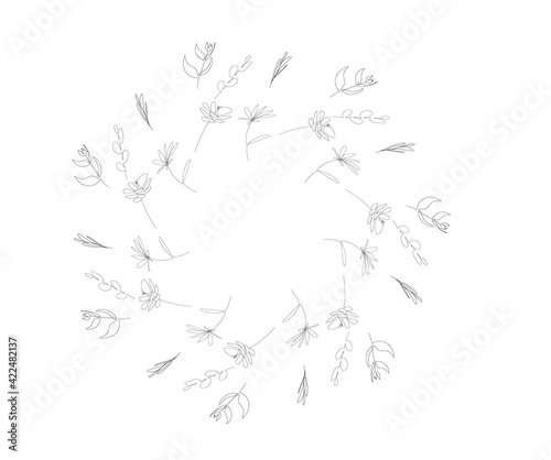 frame of flowers on the white background  one continuous line  black outline art  floral vector elements  botany set