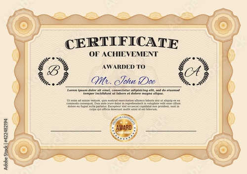 Obraz na plátne Certificate of achievement and diploma appreciation template, vector honor award frame border