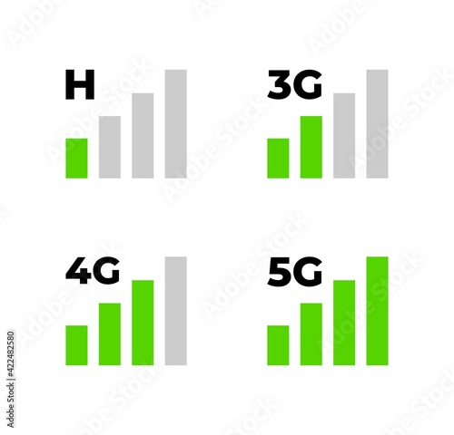 signal bar vector icon set. progress of a signal bar. mobile phone signal strength indicator. smart phone connection icon set.