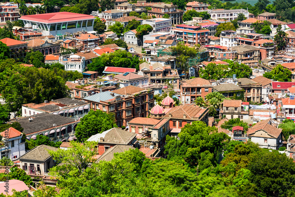 Fototapeta premium aerial view of Gulangyu Island in Xiamen, China. The place is one of the UNESCO World Heritage.