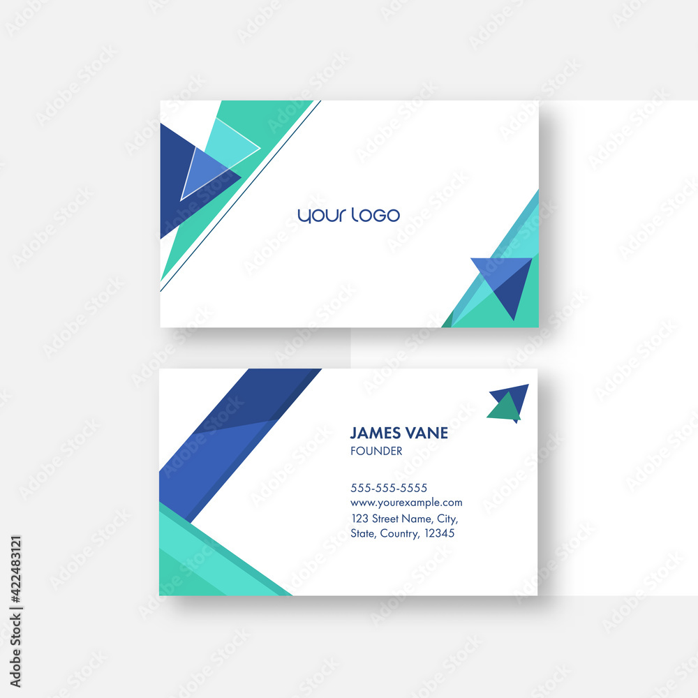 Editable Business Or Visiting Card In White Color With Double-Sides.
