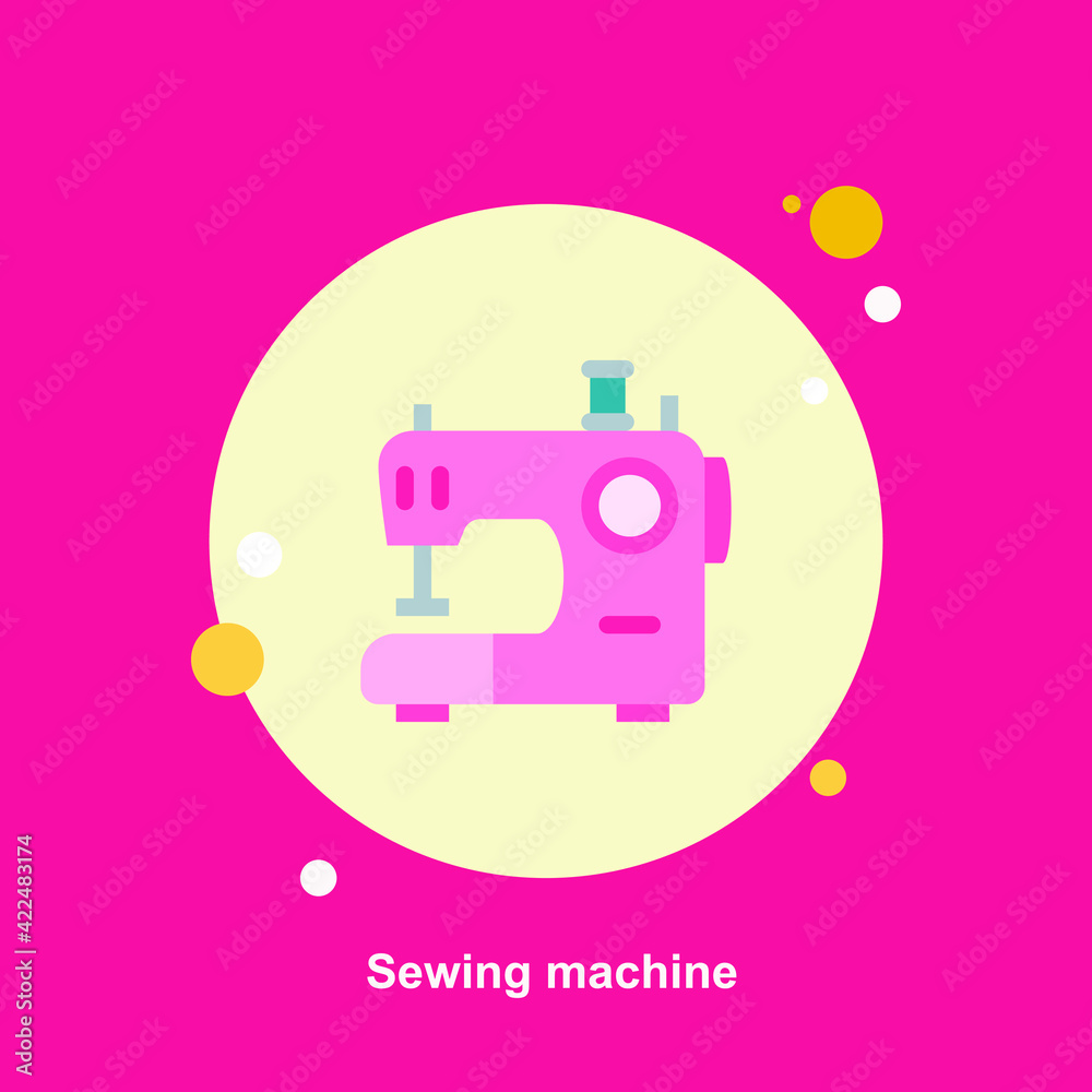 Sewing machine on pink background flat concept design Sewing machine on pink background flat concept design