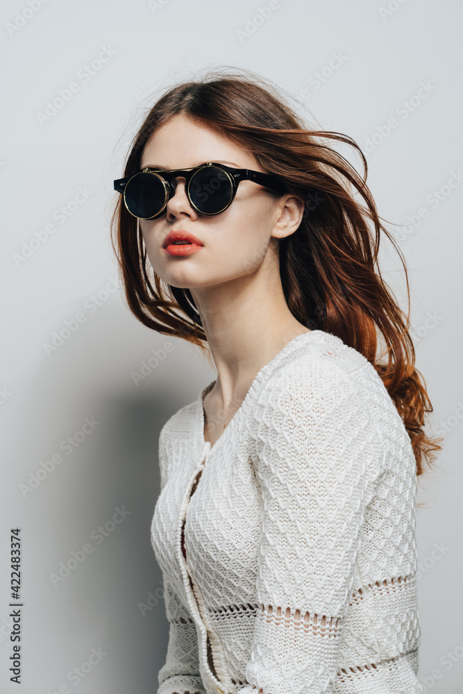 woman wearing sunglasses loose hair studio fashion woman wearing sunglasses loose hair studio fashion