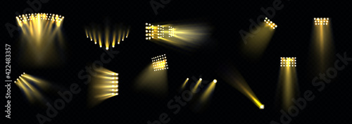 Stage spotlights set, light projectors for stadium