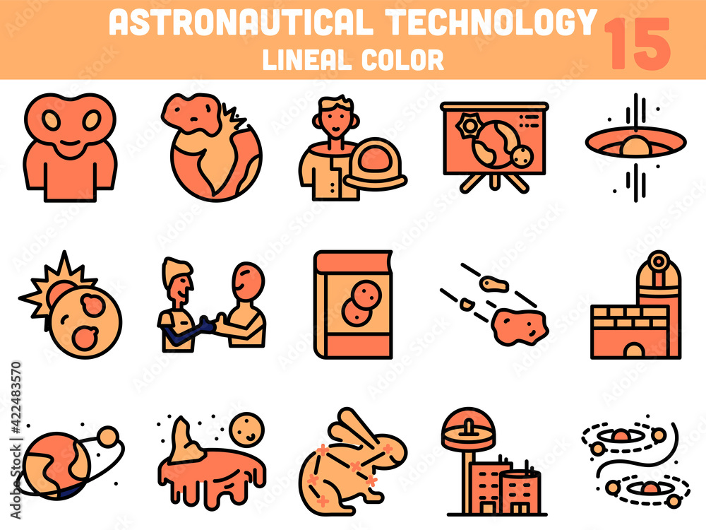 Fototapeta premium Astronautical Technology Icon Set In Orange Color.