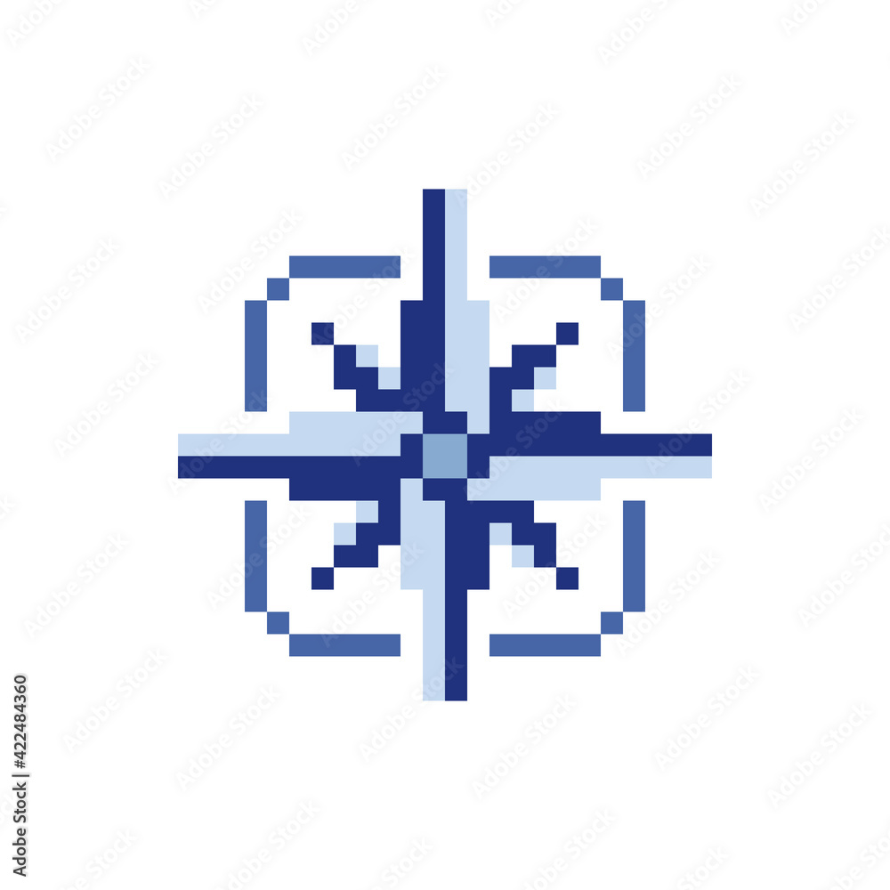 Wind rose pixel art icon. Design for sticker, mobile app, web site, social media and logo. Game assets 8-bit sprite. Isolated abstract vector illustration. Wind rose pixel art icon. Design for sticker, mobile app, web site, social media and logo. Game assets 8-bit sprite. Isolated abstract vector illustration.
