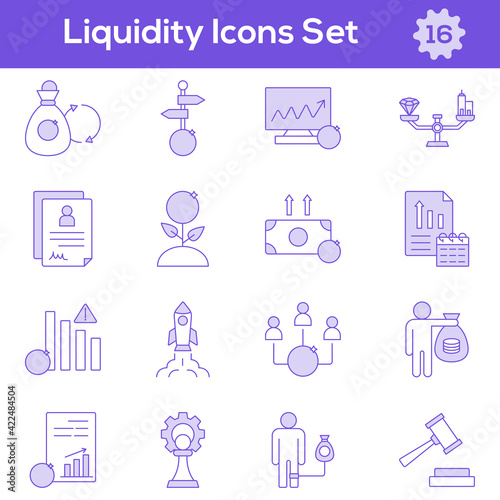 Purple And White Color Set of Liquidity Icon In Flat Style.