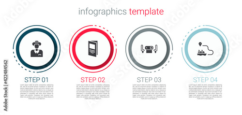 Set Tourist, Brochure, Poker table and Ship line path. Business infographic template. Vector