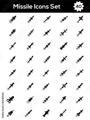 Illustration of Glyph Missile or Rocket Icon Set in Flat Style.