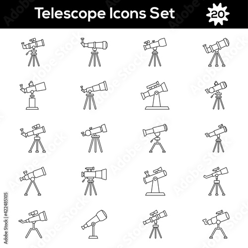 Illustration of Telescope Icon Set in Thin Line Art.