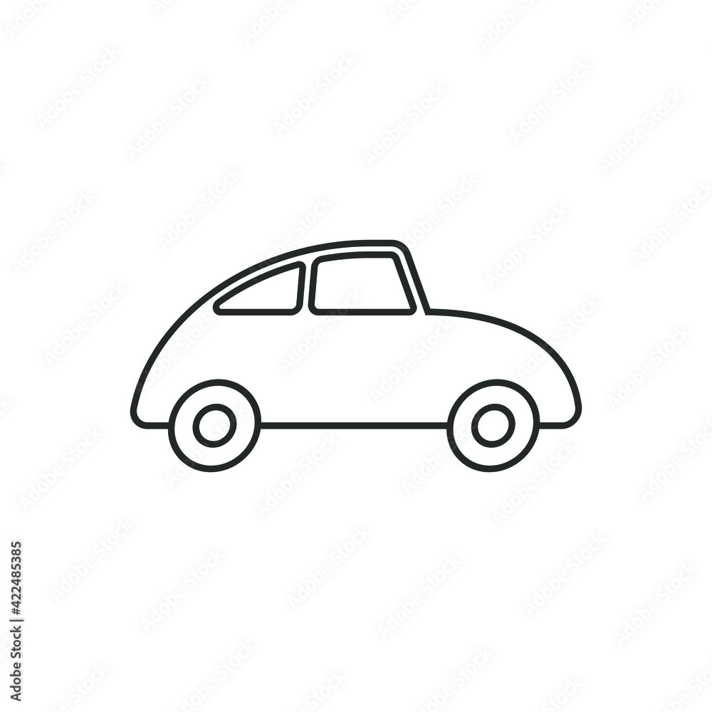 Car icon. Cute cartoon style automobile vector image. Comic transport logo. Funny vintage auto vehicle symbol sign. Black silhouette isolated on white background.