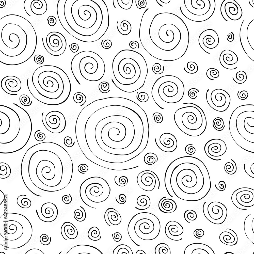hand-drawn curls spiral seamless pattern. Vector line art pattern hand-drawn curls spiral seamless pattern. Vector line art pattern