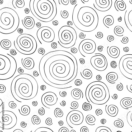 hand-drawn curls spiral seamless pattern. Vector line art pattern