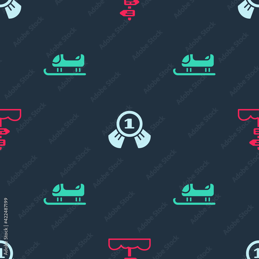Set Road traffic signpost, Medal and Sled on seamless pattern. Vector Set Road traffic signpost, Medal and Sled on seamless pattern. Vector