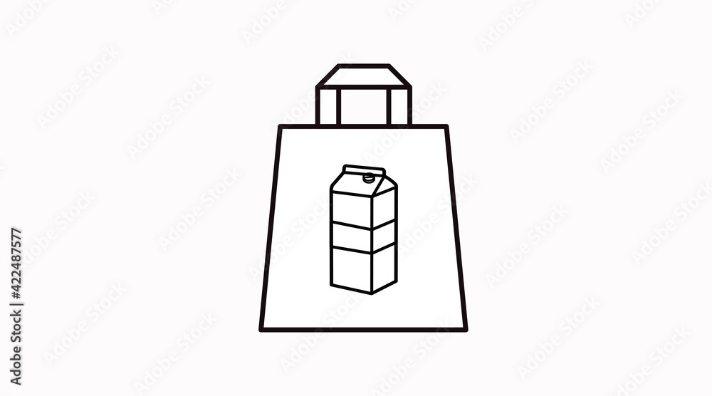 Vector Isolated Black and White Take Away Bag with a Milk Box Icon or Sign