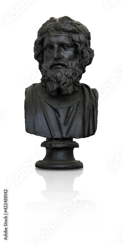 Bronze bust of the ancient scientist (playwright) isolated on white background. Design element with clipping path