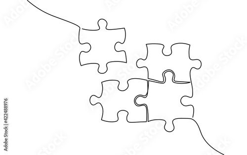 Single continuous line art puzzle game. Team work problem solution concept. Design one stroke sketch outline drawing vector illustration art