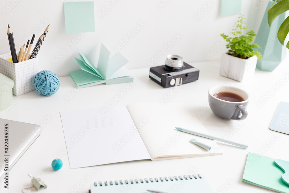 Fototapeta premium Home office desk. Creative workspace. Mock up.