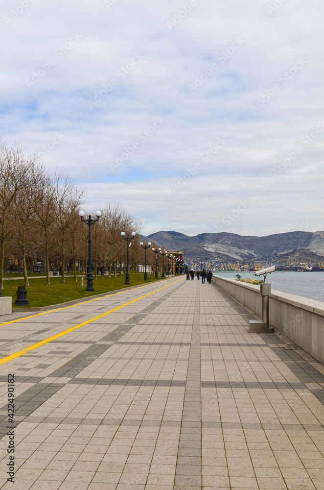 Spring embankment of Admiral Serebryakov in the city of Novorossiysk. This is a public place and no permission to take or use a photo is required.