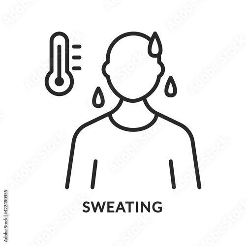 Sweating flat line icon. Vector illustration anxiety person and high temperature, fever