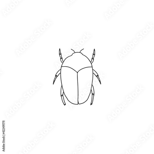 A scarab beetle. Vector minimal icon. Hand drawn illustration, insects.
