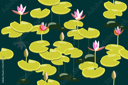 water lilies seamless  vector pattern