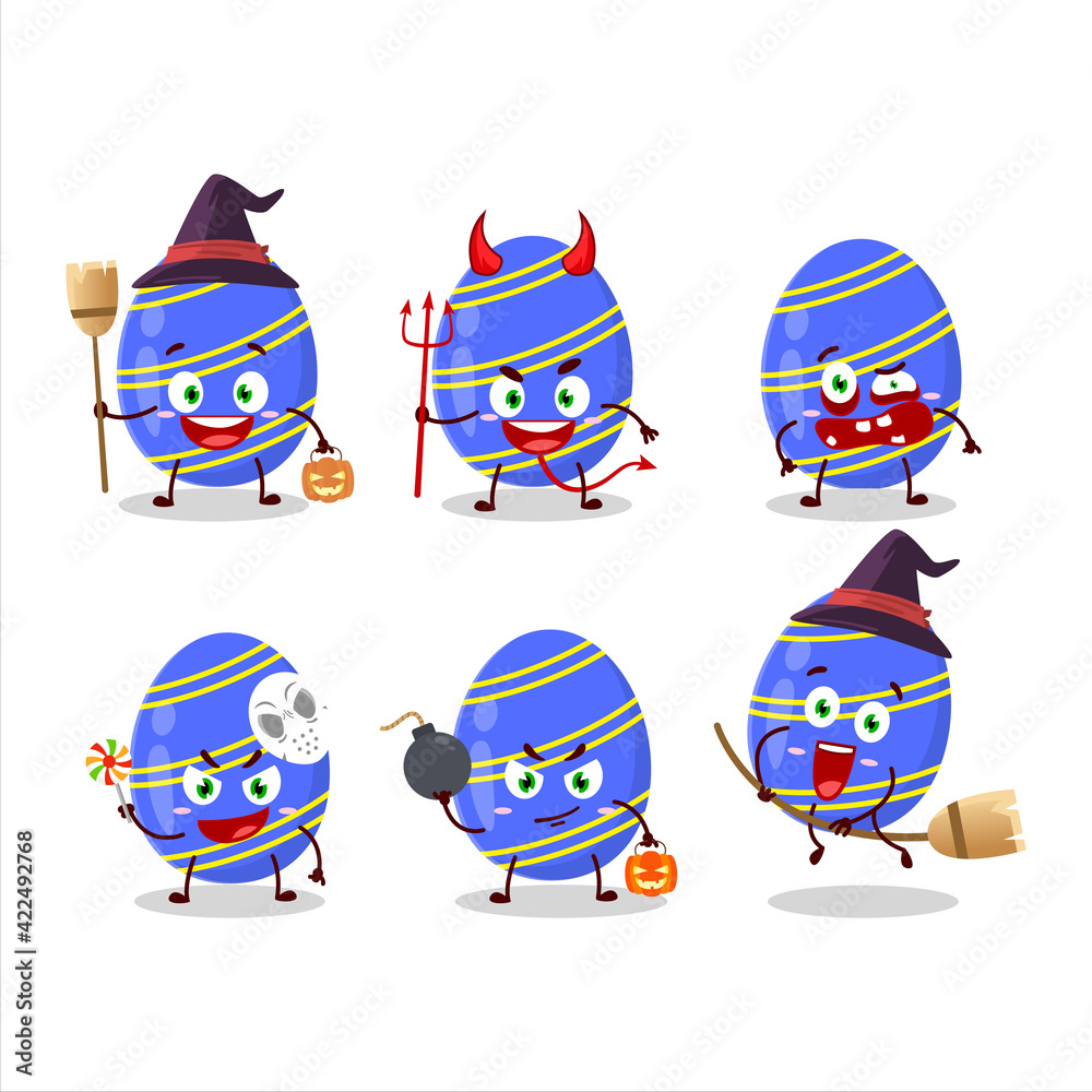 Halloween expression emoticons with cartoon character of blue easter egg Halloween expression emoticons with cartoon character of blue easter egg
