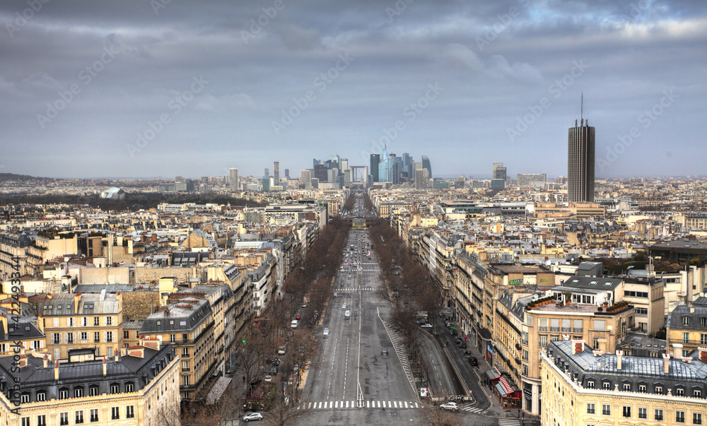 Panoramic view of Paris from the Arc de Triomphe